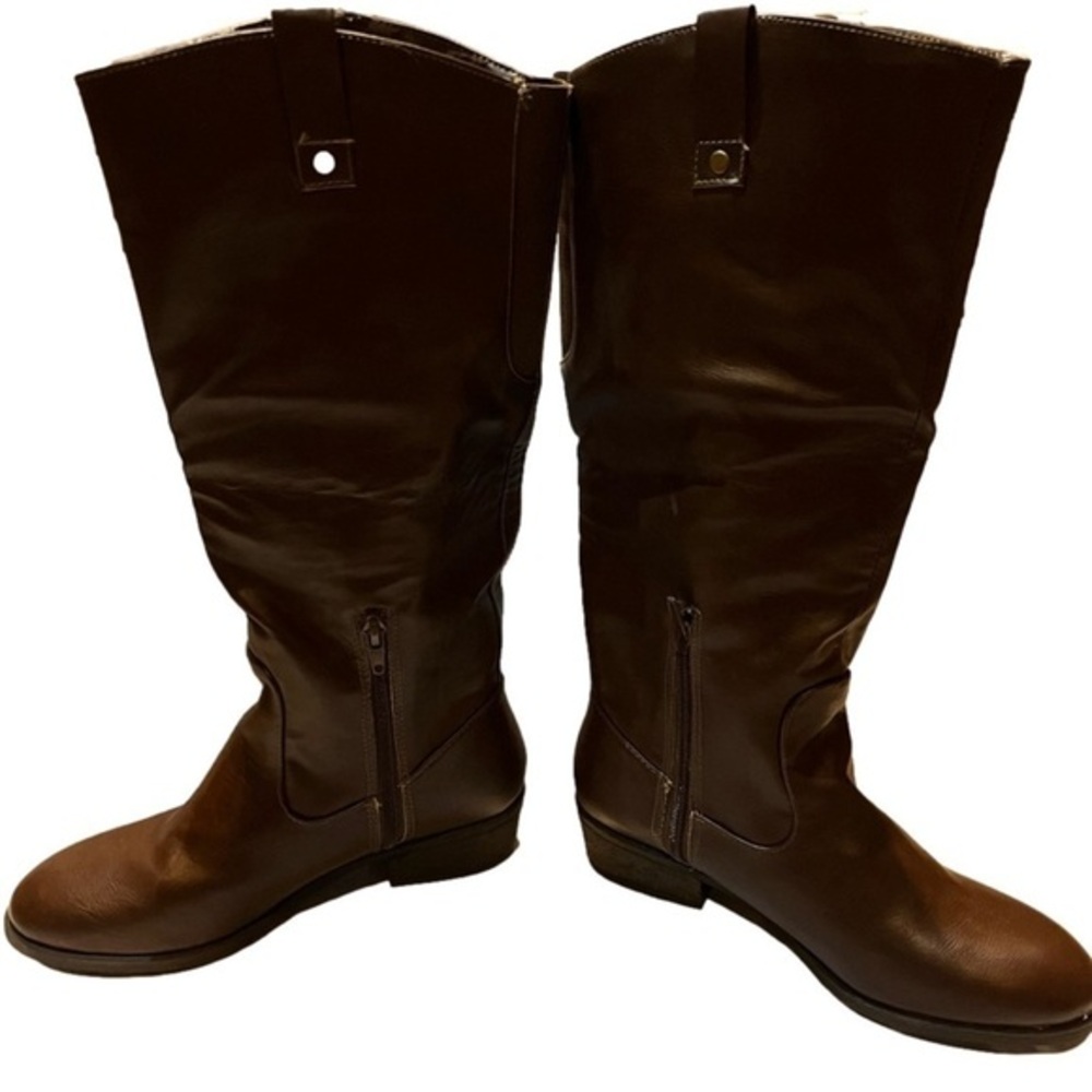 Pink and Pepper Knee High Brown Faux Leather Heeled Boots Size 7 1/2